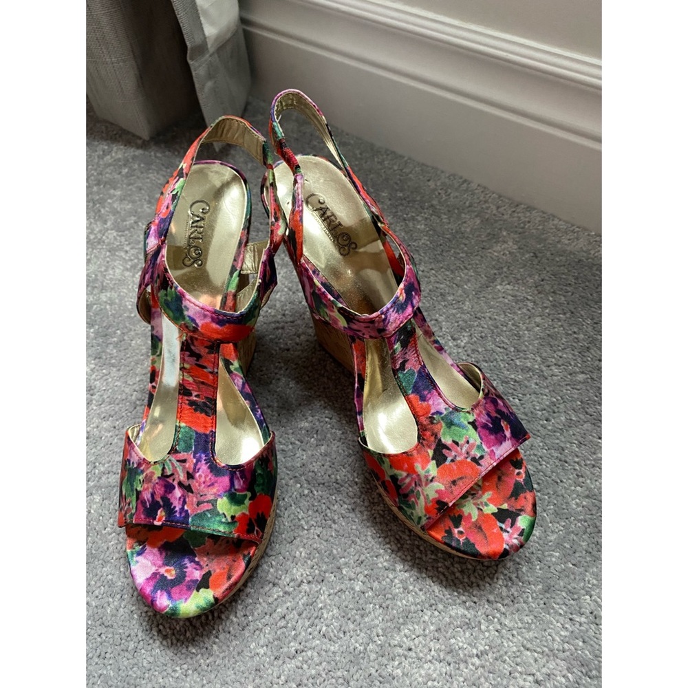floral pattern wedge heels